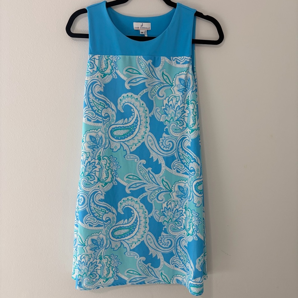 Jude Connally Blue Turquoise Paisley Sleeveless Shift Dress M